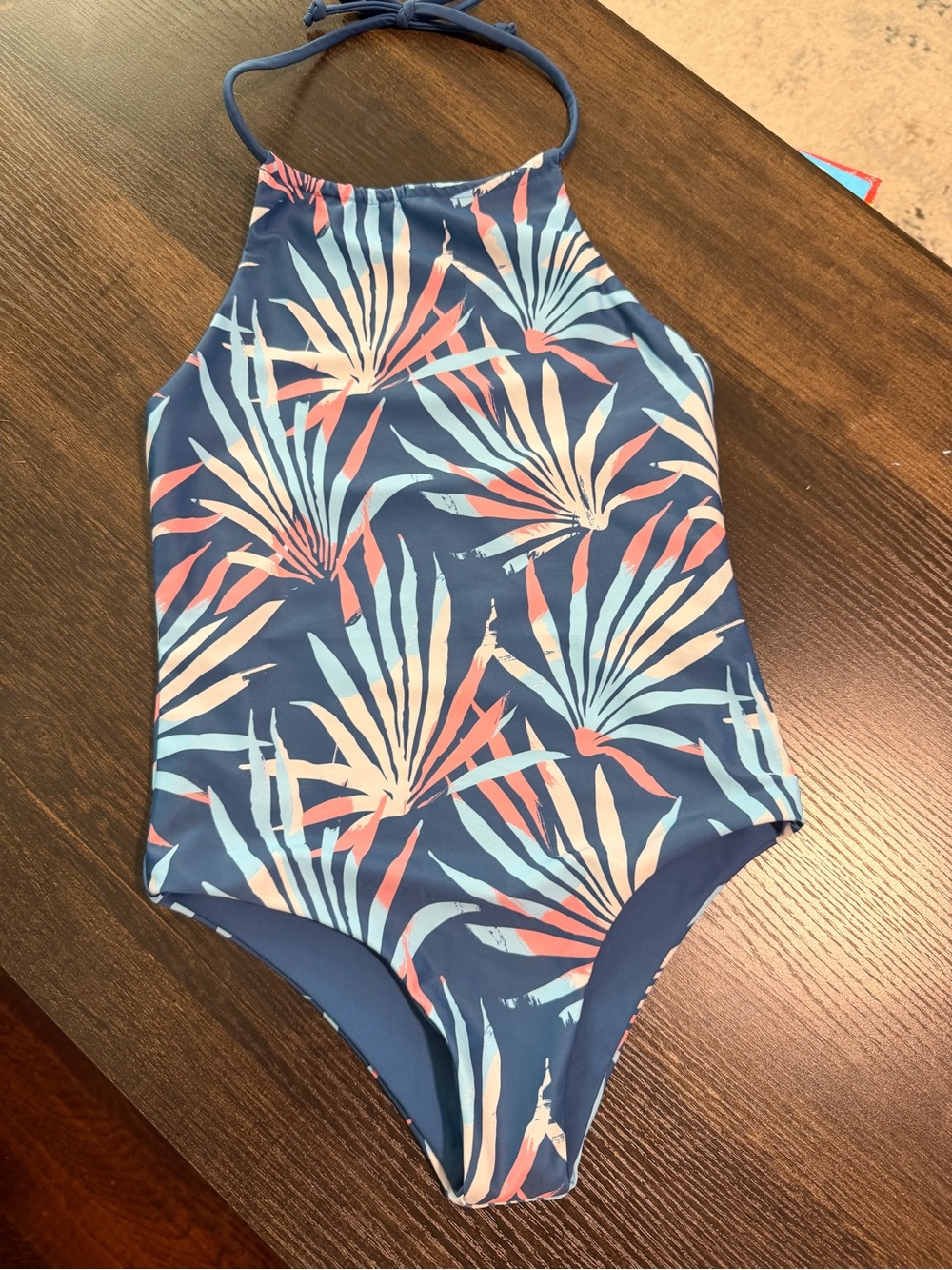 Feather 4 Arrow Girls One-Piece Swimsuit with Pink & Light Blue Tropical Print